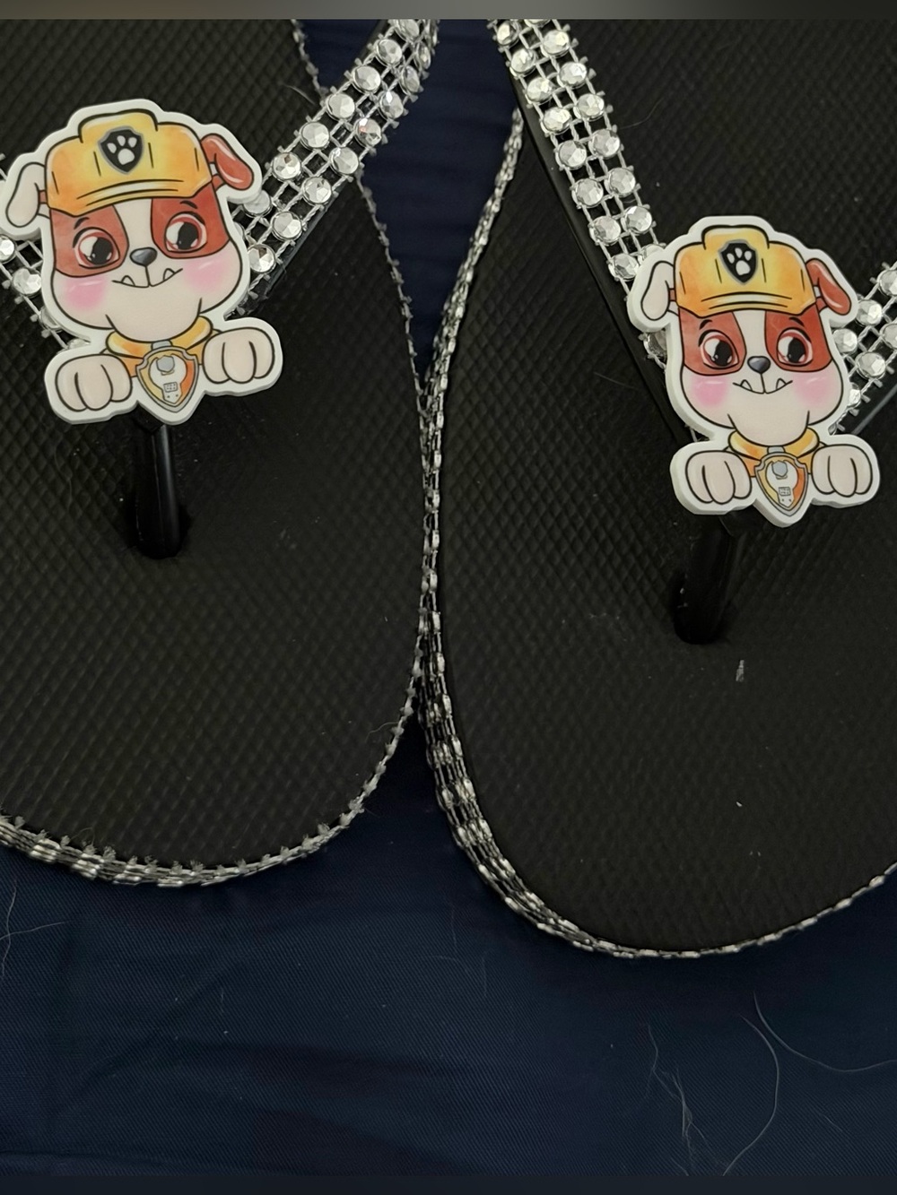 Black Flip Flops with Cartoon Paw Character